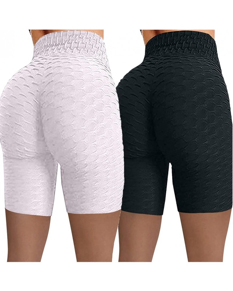 Waist Hip Biker Pants Wrinkled Yoga Shorts 2PCWomen High Running Fitness Stretch Yoga Pants, Large White - 2024 Independence ...