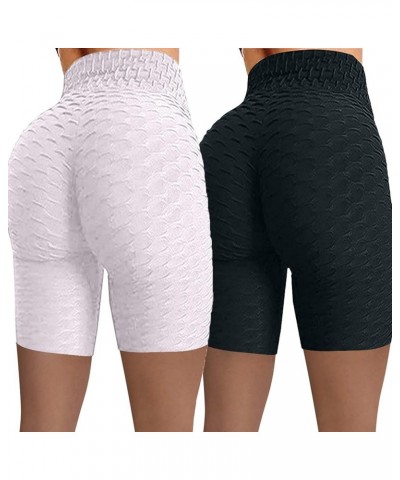 Waist Hip Biker Pants Wrinkled Yoga Shorts 2PCWomen High Running Fitness Stretch Yoga Pants, Large White - 2024 Independence ...