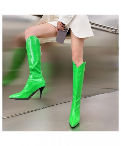 Women Stiletto Mid Calf Boots, Fashion Dress Boots Slip On High Heel Long Boots Pointed Toe, Size 3-12.5 Green-4 $32.15 Boots