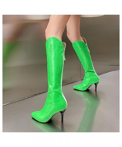 Women Stiletto Mid Calf Boots, Fashion Dress Boots Slip On High Heel Long Boots Pointed Toe, Size 3-12.5 Green-4 $32.15 Boots