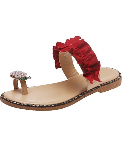 Women Flat Pineapple Toe Pearl Bohemian Casual Shoes Beach Sandals Slippers Arch Support Sandals Women's Red 7 $11.42 Sandals