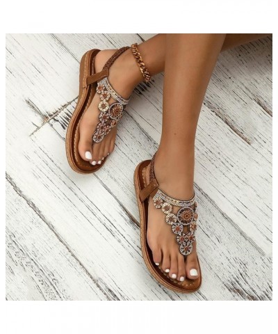 Womens White Sandals Size 9.5 Ladies Strap Flat Sandals Summer Boho Rhinestone Dress Shoes Comfort Open Toe Elastic Brown $18...