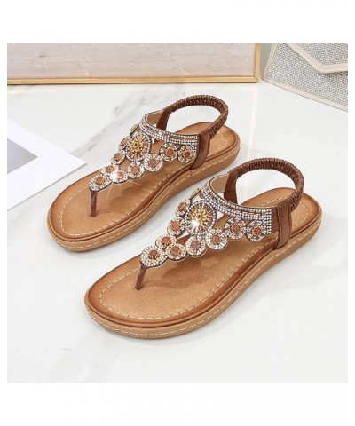 Womens White Sandals Size 9.5 Ladies Strap Flat Sandals Summer Boho Rhinestone Dress Shoes Comfort Open Toe Elastic Brown $18...