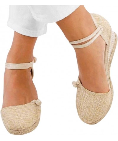 Women's Strappy Lace Up Thong Ankle Strap Summer Low Heels Sandals Arch Support Orthopedic Slides Shoe 159-htrns-beige-a $9.6...