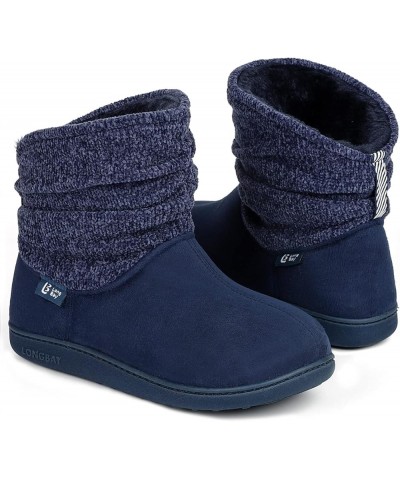 Women's Warm Chenille Knit Bootie Slippers Memory Foam Comfy Suede Fluffy Faux Fur Memory Foam Boots House Shoes Navy Blue $1...