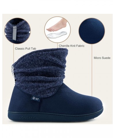 Women's Warm Chenille Knit Bootie Slippers Memory Foam Comfy Suede Fluffy Faux Fur Memory Foam Boots House Shoes Navy Blue $1...