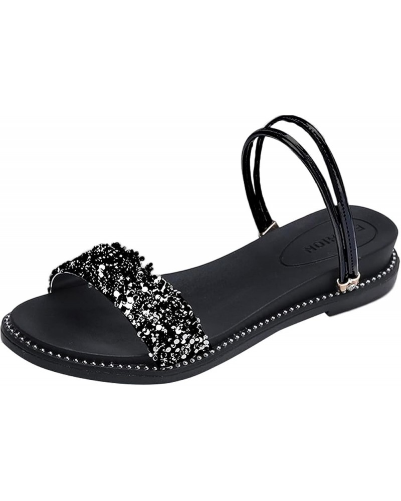 Women's Arch Support Slippers Women's Wear One Summer Flat Diamond Sandals Line Bottom Large Two Women's Slipper (Black, 6.5-...