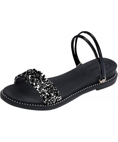 Women's Arch Support Slippers Women's Wear One Summer Flat Diamond Sandals Line Bottom Large Two Women's Slipper (Black, 6.5-...