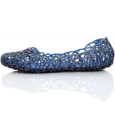 Women's Beach Jelly Shoes Slip On Crystal Summer Soft Hollow Ballet Flats V Blue $9.85 Sandals