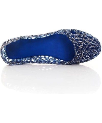 Women's Beach Jelly Shoes Slip On Crystal Summer Soft Hollow Ballet Flats V Blue $9.85 Sandals