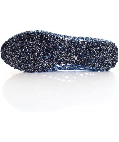 Women's Beach Jelly Shoes Slip On Crystal Summer Soft Hollow Ballet Flats V Blue $9.85 Sandals