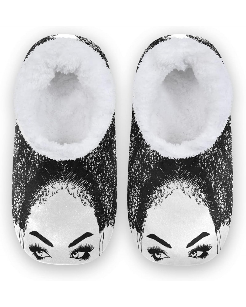 African America Women House Slippers for Women Black Women Curly Hair Soft Coral Fleece Comfy Women's Slippers Socks Non Slip...