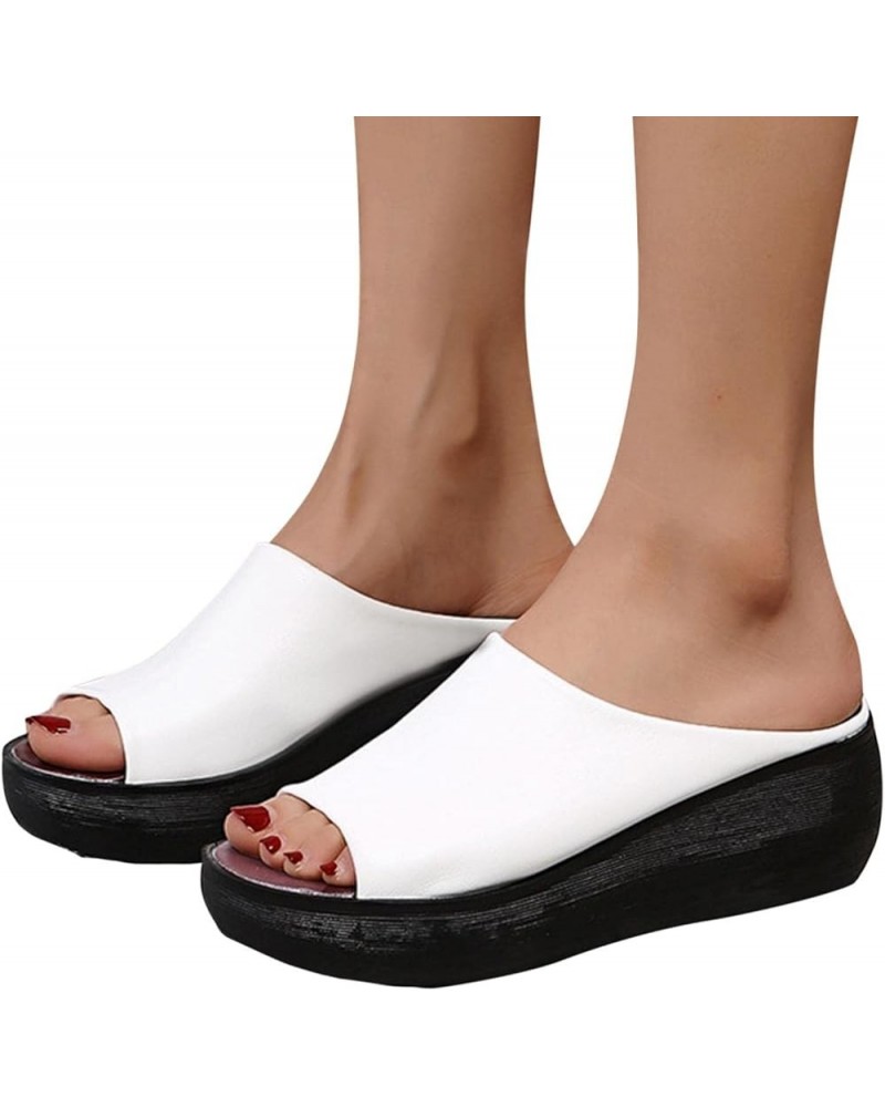 Women's Comfortable Open Toe Faux Leather Strap Slip on Wedge Sandals Fashion Summer Backless Slide Wedge Shoes Slippers Casu...