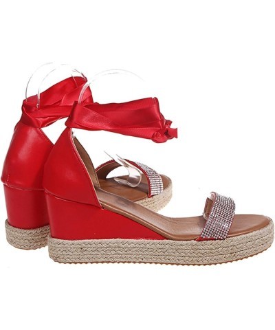 Women Solid Suede Roman Style Platform Sandals Buckle Strap Super High Heel Dressy Shoes Fish Mouth Slip on Wedge Sandals Red...