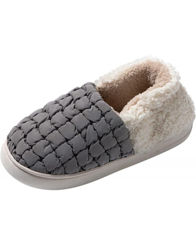 Men & Womens Slippers Fahsion Couple Winter Lightweight Home Thick Bottom Cotton Shoes Exquisite Furry Lined Moccasins A-grey...