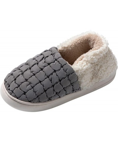 Men & Womens Slippers Fahsion Couple Winter Lightweight Home Thick Bottom Cotton Shoes Exquisite Furry Lined Moccasins A-grey...