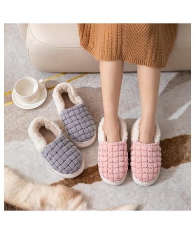 Men & Womens Slippers Fahsion Couple Winter Lightweight Home Thick Bottom Cotton Shoes Exquisite Furry Lined Moccasins A-grey...