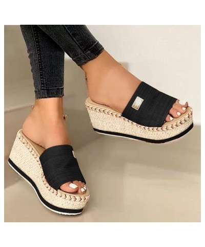 Sandals for Women Casual Summer Espadrilles Sandals Shoes Ankle Buckle Ladies Flip Flops Dressy Summer Peep Toe Shoes Z2-blac...