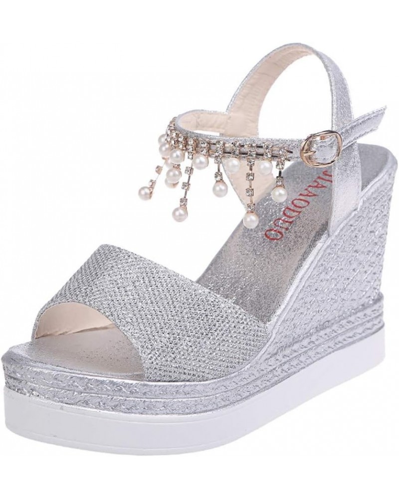 Sandals Women Silver Flats Women Flip Flops Women Slides Platform Sneakers Women Wedge Sandals Heeled Sandals For Wome Silver...