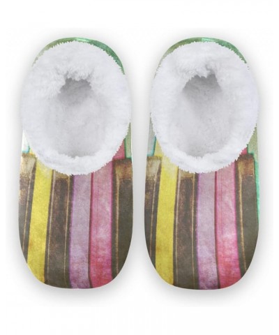 Men's and Women's Slippers, Wooden Rainbow Music Piano Keys House Slippers Non Slip Home Hotel Spa Slippers Fuzzy Memory Foam...