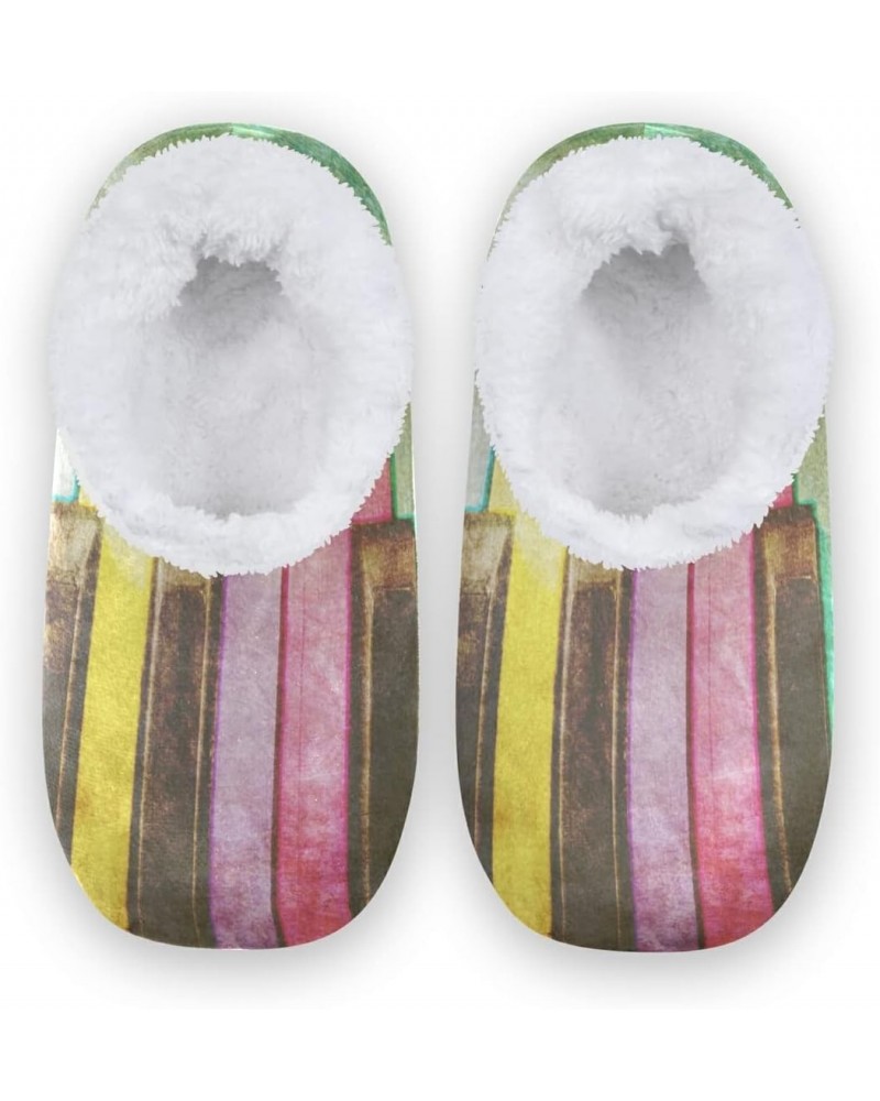 Men's and Women's Slippers, Wooden Rainbow Music Piano Keys House Slippers Non Slip Home Hotel Spa Slippers Fuzzy Memory Foam...