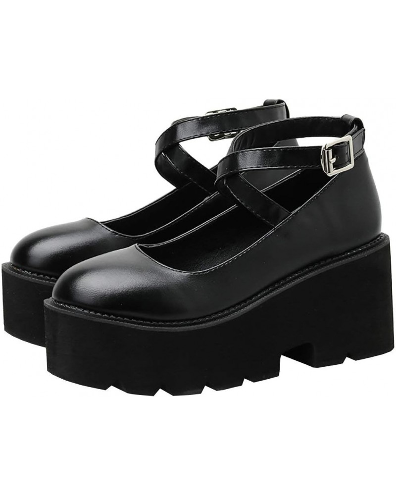 Women's Cross Strap Platform Mary Janes Gothic Pumps High Chunky Heels Buckle Shoes Black Style 1 $32.46 Pumps