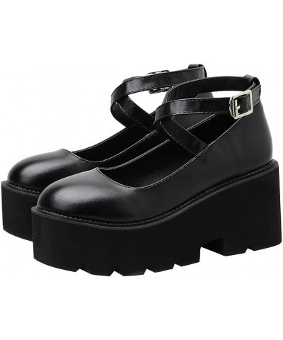 Women's Cross Strap Platform Mary Janes Gothic Pumps High Chunky Heels Buckle Shoes Black Style 1 $32.46 Pumps