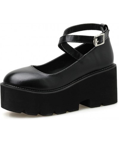 Women's Cross Strap Platform Mary Janes Gothic Pumps High Chunky Heels Buckle Shoes Black Style 1 $32.46 Pumps