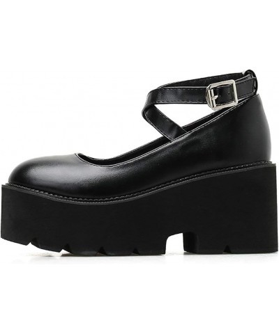 Women's Cross Strap Platform Mary Janes Gothic Pumps High Chunky Heels Buckle Shoes Black Style 1 $32.46 Pumps