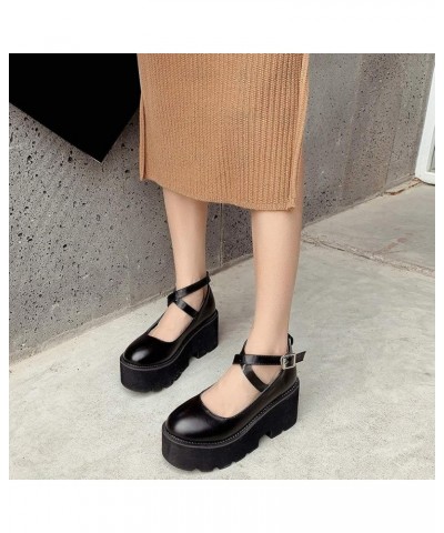 Women's Cross Strap Platform Mary Janes Gothic Pumps High Chunky Heels Buckle Shoes Black Style 1 $32.46 Pumps