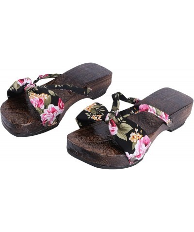 Wooden Geta Sandals Clogs Chinese Japanese Traditional Shoes Female Kimono Wooden Slippers Sandals Summer Beach Footwear Blac...