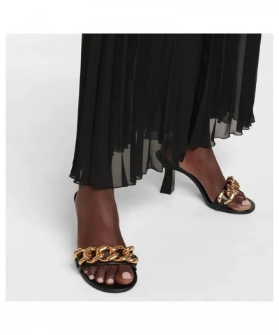 High Heels Sandals for Women, Metal Chain Thick Heel Sandals Women's Summer Round Toe High Heels 42 Black $12.80 Sandals