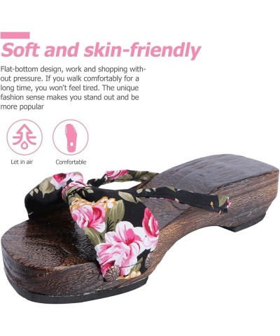 Wooden Geta Sandals Clogs Chinese Japanese Traditional Shoes Female Kimono Wooden Slippers Sandals Summer Beach Footwear Blac...