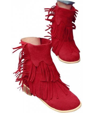 Women's Tassel Bootie Ankle Boots for Women Flat Short Booties Casual Retro Fringe Fashion Round Toe Shoes Boho Platform Chun...