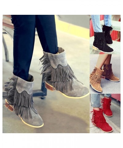 Women's Tassel Bootie Ankle Boots for Women Flat Short Booties Casual Retro Fringe Fashion Round Toe Shoes Boho Platform Chun...