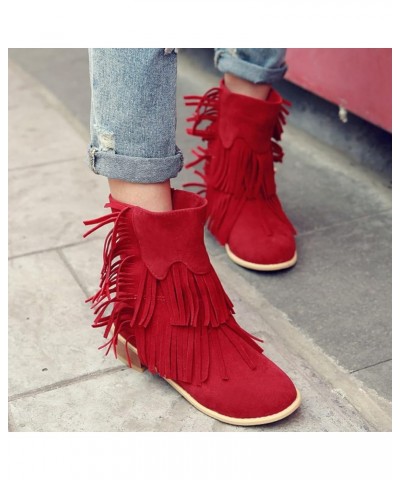 Women's Tassel Bootie Ankle Boots for Women Flat Short Booties Casual Retro Fringe Fashion Round Toe Shoes Boho Platform Chun...