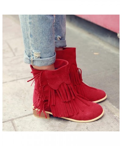 Women's Tassel Bootie Ankle Boots for Women Flat Short Booties Casual Retro Fringe Fashion Round Toe Shoes Boho Platform Chun...