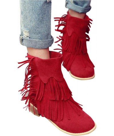 Women's Tassel Bootie Ankle Boots for Women Flat Short Booties Casual Retro Fringe Fashion Round Toe Shoes Boho Platform Chun...