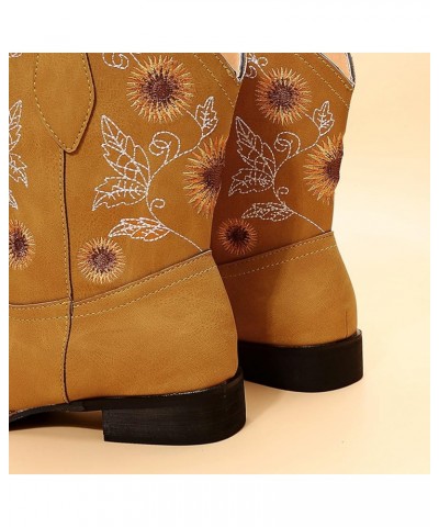 Brown Boots for Women Combat Heel Style Large Ankle Embroidered Fashion Size Ethnic Boots Toe Riding Boots Women Short (Yello...