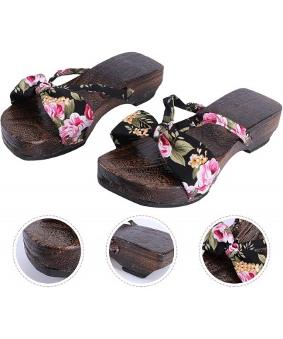 Wooden Geta Sandals Clogs Chinese Japanese Traditional Shoes Female Kimono Wooden Slippers Sandals Summer Beach Footwear Blac...