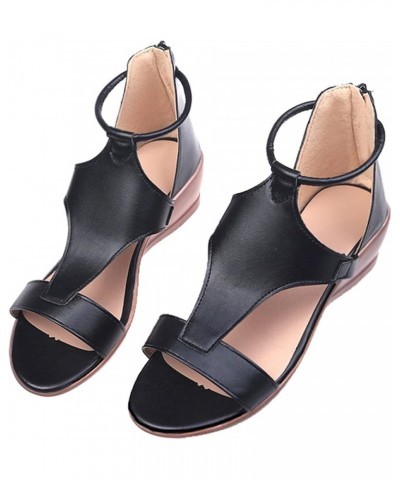 Zipper Summer Open Solid Color Sandals Platform Womens Shoes Casual Wedges Toe Women's Women Sandals 37 Black $15.00 Sandals