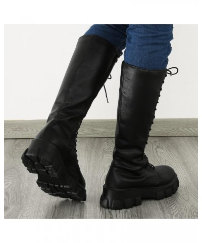 Women Boots Winter Over Knee Long Boots Ladies Fashion Solid Color Chunky High Heel Stretch Over Knee Boots A128-black $25.66...