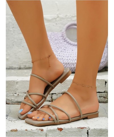 PU Leather Flat Slip on Sandals Cross Strap Open Toe Summer Slide Sandals Bisque $10.56 Sandals