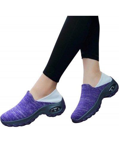 Ladies Solid Color Shoes Women Air Cushion Casual Sports Shoes Thick Sole Wedge Shoes Lazy Slippers Soft Sole Shoes Purple $2...