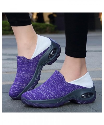 Ladies Solid Color Shoes Women Air Cushion Casual Sports Shoes Thick Sole Wedge Shoes Lazy Slippers Soft Sole Shoes Purple $2...