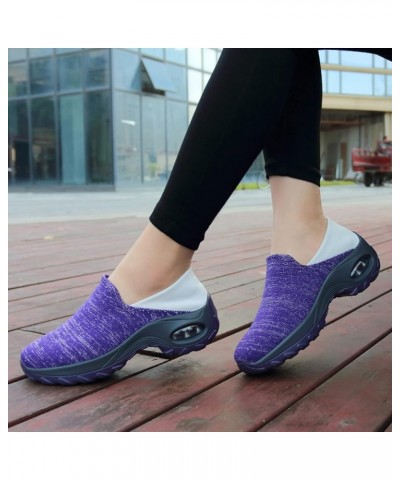 Ladies Solid Color Shoes Women Air Cushion Casual Sports Shoes Thick Sole Wedge Shoes Lazy Slippers Soft Sole Shoes Purple $2...