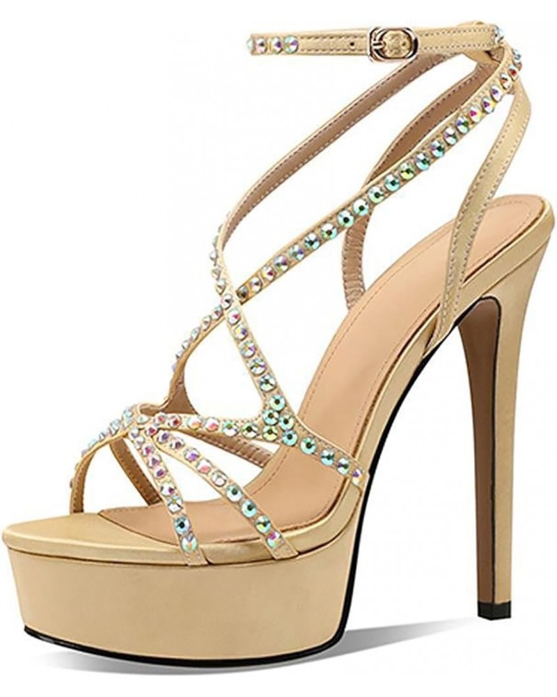 Women's Platform Stiletto Heels Open Toe Strappy Pumps for Party Event Night Dress Gold $39.90 Pumps