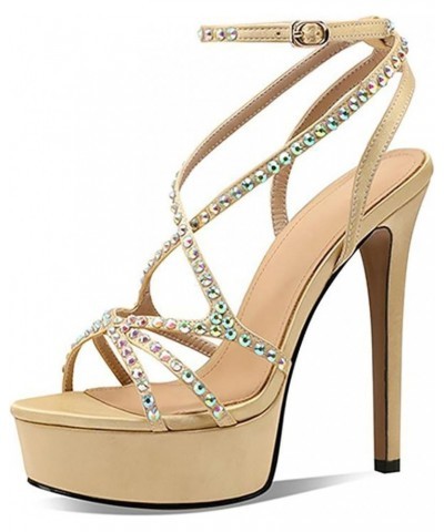 Women's Platform Stiletto Heels Open Toe Strappy Pumps for Party Event Night Dress Gold $39.90 Pumps