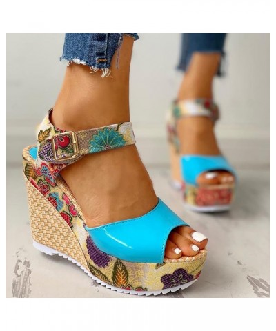 Women Platform Shoes White Wedges Sneakers For Women Platform Boots Knee High Women Sandals Comfortable Heeled Sandals E-blue...