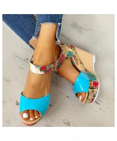 Women Platform Shoes White Wedges Sneakers For Women Platform Boots Knee High Women Sandals Comfortable Heeled Sandals E-blue...